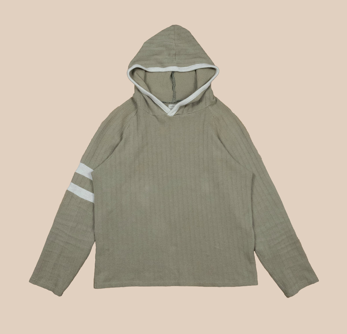 Captain's Pullover Hoodie in Sicilian Moss with striped armbands, front